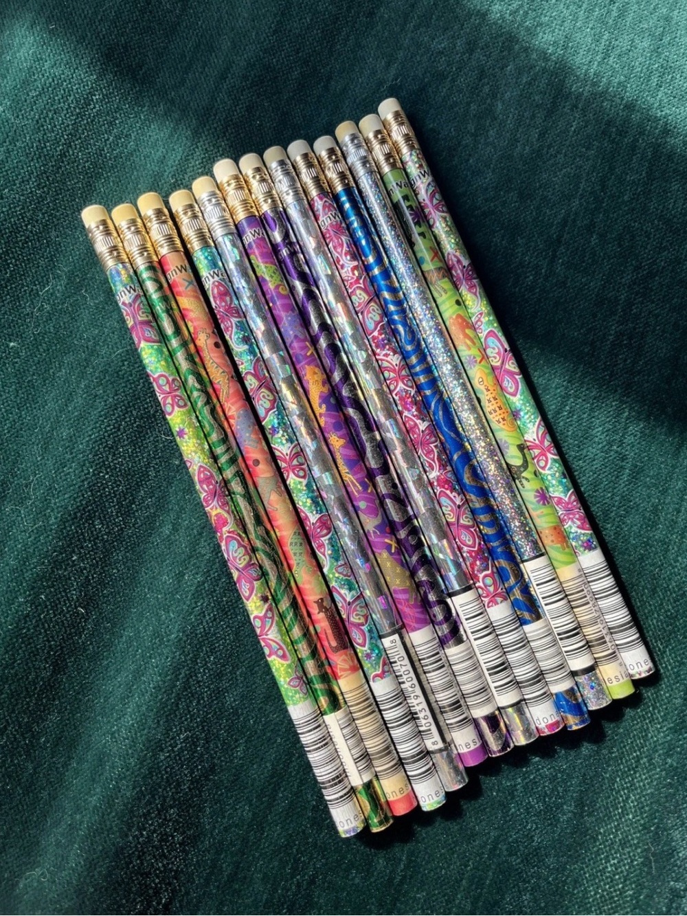 Vintage 80s 90s Lot 13 Pencils Animals butterfly wavy Foil Neon holographic